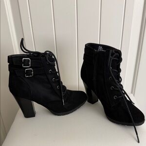Rialto Black Lace-Up Ankle Booties with Buckle Straps